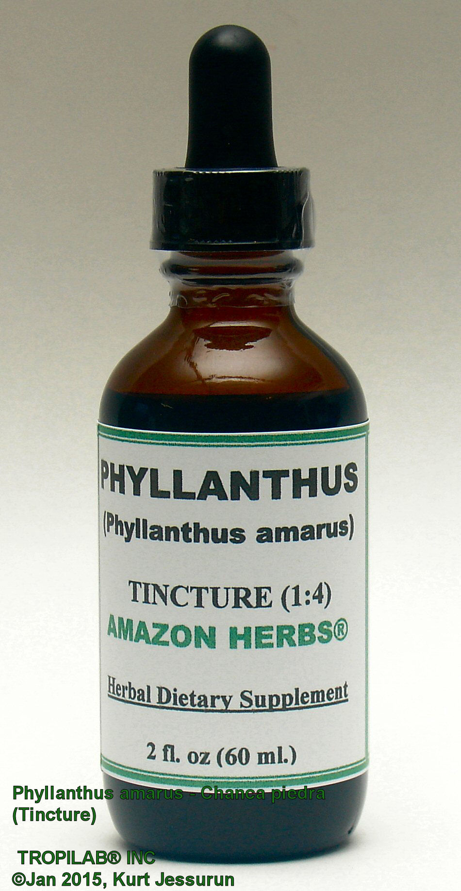 Phyllanthus amarus, Chanca piedra herbal tincture ($20.45 per 2 fl oz); is used extensively for liver, kidney and gall bladder
 function. Also used against diabetes, frequent menstruation, gonorrhea, gout and jaundice.