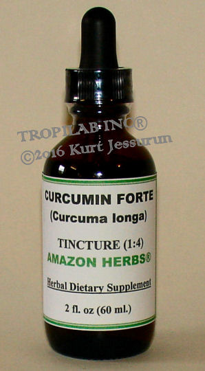 Curcuma longa tincture Curcuma longa tincture (Tropilab). Curcumin blocks the Tumor Necrosis Factor (TNF); in addition it crosses the
 blood-brain-barrier which can make it extremely useful in combating brain cancer. Curcumin can both prevent - and treat many cancers.