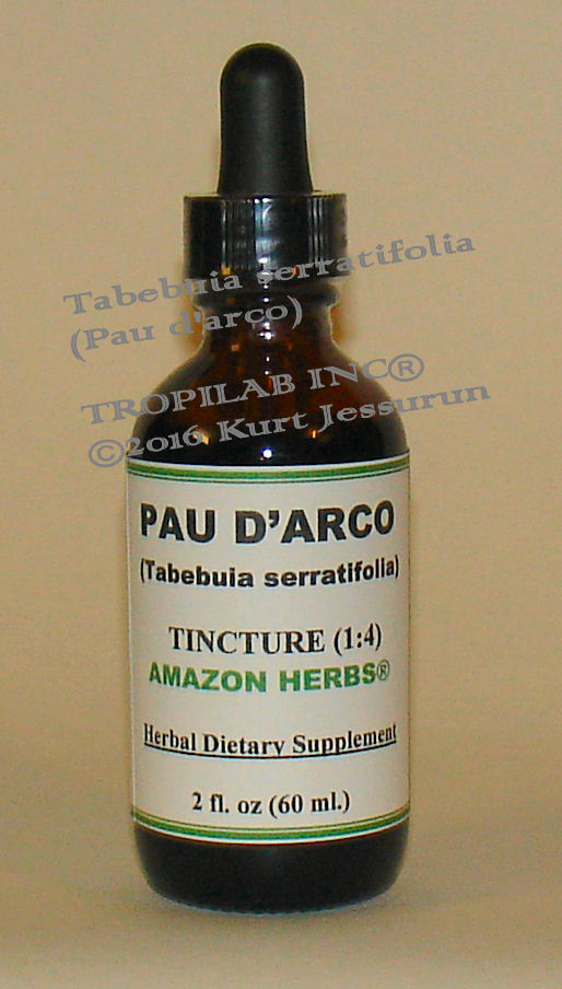 Tabebuia serratifolia - Pau d'arco tincture; TROPILAB. This tree has numerous medicinal applications; the wood is one of the
 hardest and most sought after available.